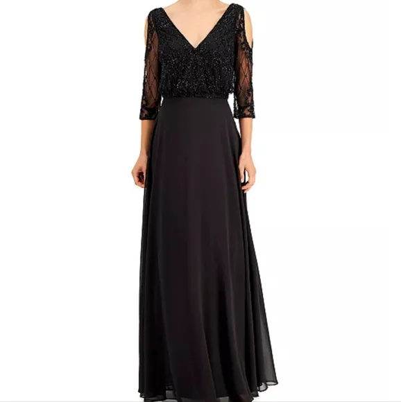 j kara evening dresses Amazon.com: J Kara Women's 3/4 Sleeve Geo Beaded Gown, Gray/Gun/Silver, 12 : Clothing, Shoes & Jewelry